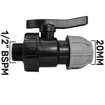 MDPE Water Pipe valves Compression-Male/Female bsp Thread (20mm Compression - 1/2" bsp male)