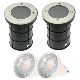 MEADOW - CGC Two Round Large With Bulbs Stainless Steel Inground Or Decking Lights