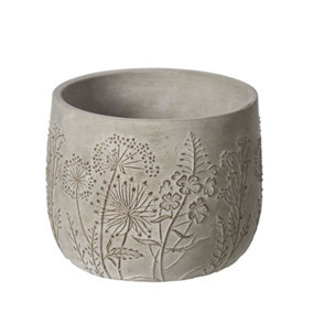 Meadow Embossed Pattern Plant Pot - No Drainage Holes - (H11 x W14 cm)