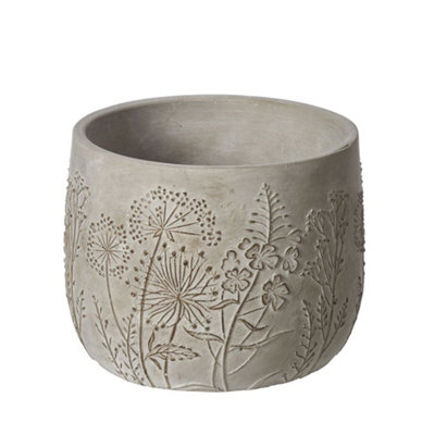 Meadow Embossed Pattern Plant Pot - No Drainage Holes - (H14.5 x W18.5 cm)