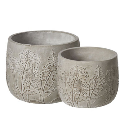 Meadow Embossed Pattern Plant Pot - No Drainage Holes - (H14.5 x W18.5 cm)