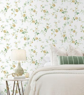 Meadow Floral Trail Prepasted Wallpaper | DIY at B&Q