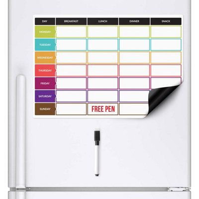 Meal Diet Planner Food Prep Nutrition Fitness Magnetic Fridge Board With Marker Pen A3