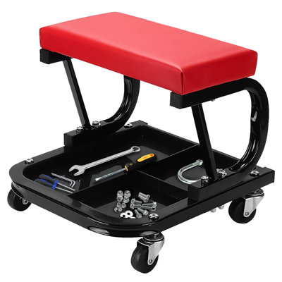 Mechanics Padded Creeper Seat Garage Work Stool with Swivel Wheels & Tool Trolley