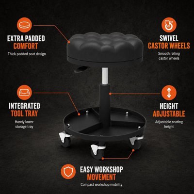 Mechanics Utility Seat Adjustable Height Heavy Duty Extra Padded Comfort
