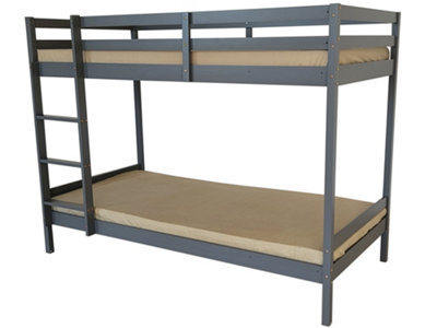 Mecor Wooden Bunk Bed Frame in Grey, Kids Bedroom Furniture, Scandinavian Style, 2x Single 3FT (90cm) Beds with Sturdy Ladder