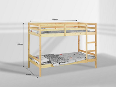 Mecor Wooden Bunk Bed Frame in Natural Pine, Kids Bedroom Furniture, Scandinavian Style, 2x Small Single 2FT6 (75cm) Beds