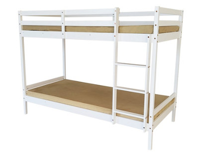 Mecor Wooden Bunk Bed Frame in White, Kids Bedroom Furniture, Scandinavian Style, 2x Single 3FT (90cm) Beds with Sturdy Ladder