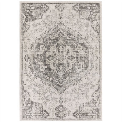 Medallion Ivory Traditional Floral Jute Backing Easy to Clean Rug for Living Room Bedroom and Dining Room-120cm X 170cm