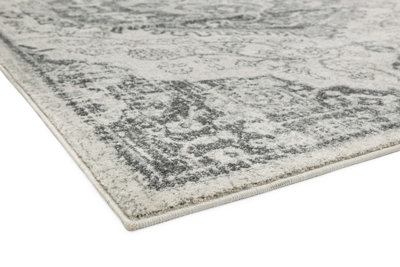 Medallion Ivory Traditional Floral Jute Backing Easy to Clean Rug for Living Room Bedroom and Dining Room-120cm X 170cm