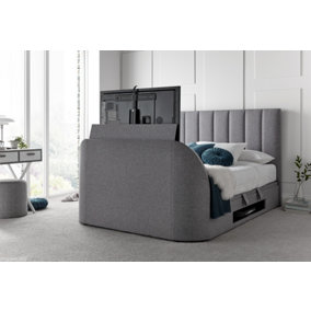 Medburn TV Ottoman Storage Upholstered Bed Frame Light Grey Linen Fabric