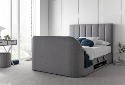 Medburn TV Ottoman Storage Upholstered Bed Frame Light Grey Linen Fabric
