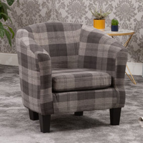 Medford 69cm wide Grey Chequered Fabric Tub Chair with Dark and Light Wooden Legs