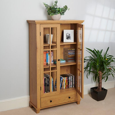 Media Storage Cabinet Wood Effect Display Cupboard with Shelves Draw for DVD s CD s Books H132