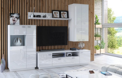 White gloss wall cabinet living room sales