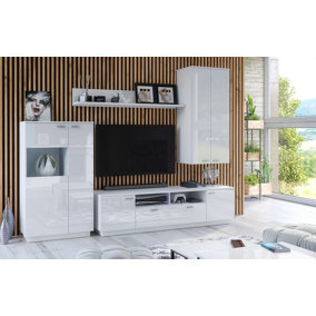 Media Wall TV Entertainment Set Unit with Storage White Gloss Stand Sideboard Shelf Modern SOL