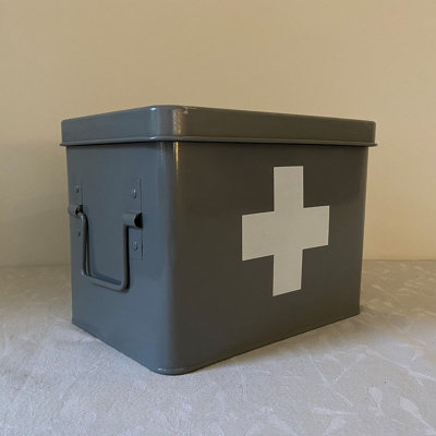 Medical Supplies Storage Tin in French Grey