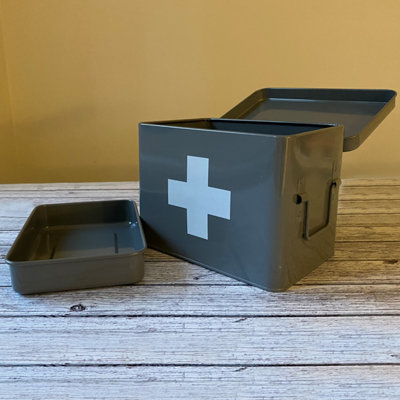 Medical Supplies Storage Tin in French Grey - 5