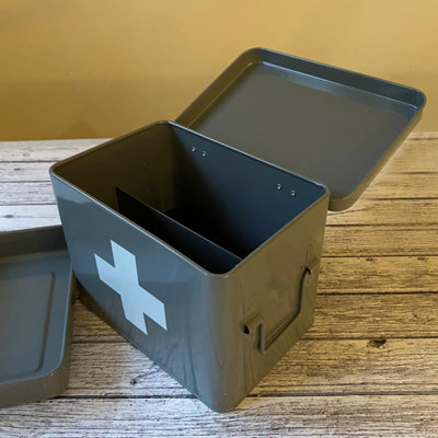 Medical Supplies Storage Tin in French Grey - 6