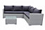Medina 4 Piece Modular Grey Rattan Sofa Garden L- Shaped Lounge Set with Glass Topped Coffee Table  Dark Grey Cushions