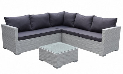 Medina 4 Piece Modular Grey Rattan Sofa Garden L- Shaped Lounge Set with Glass Topped Coffee Table  Dark Grey Cushions - 3