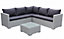 Medina 4 Piece Modular Grey Rattan Sofa Garden L- Shaped Lounge Set with Glass Topped Coffee Table  Dark Grey Cushions