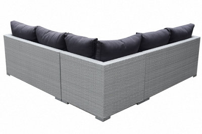 Medina 4 Piece Modular Grey Rattan Sofa Garden L- Shaped Lounge Set with Glass Topped Coffee Table  Dark Grey Cushions - 4
