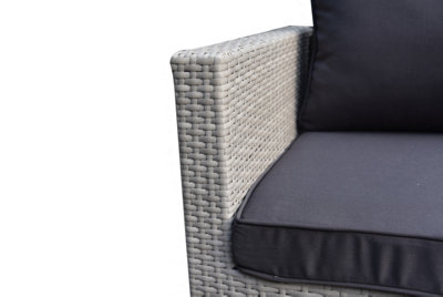 Medina 4 Piece Modular Grey Rattan Sofa Garden L- Shaped Lounge Set with Glass Topped Coffee Table  Dark Grey Cushions - 6