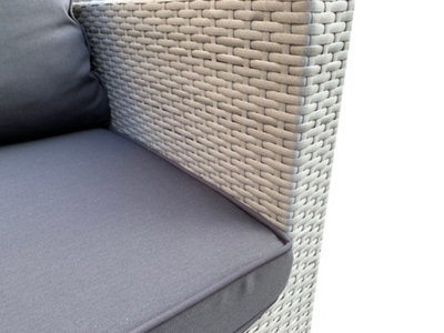 Medina 4 Piece Modular Grey Rattan Sofa Garden L- Shaped Lounge Set with Glass Topped Coffee Table  Dark Grey Cushions - 7