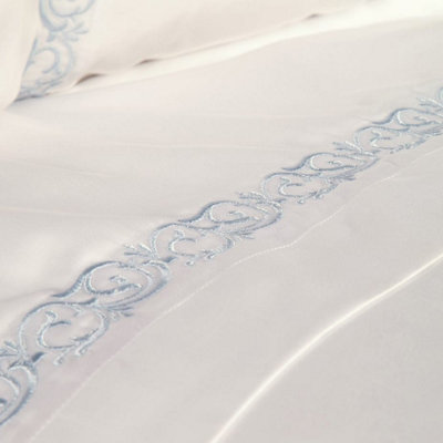 MEDITERRANEAN LINENS Cassis 100% Egyptian Cotton Duck Egg King Size Flat Sheet 400 Thread Count