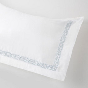 MEDITERRANEAN LINENS Cassis 100% Egyptian Cotton  Embroidered Oxford Pillowcases (pair) 400 Thread Count