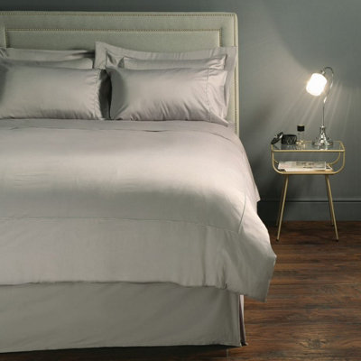 MEDITERRANEAN LINENS Monaco 100% Egyptian Cotton Double Duvet Cover Set 400 Thread Count-Pewter