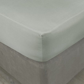 MEDITERRANEAN LINENS Valencia 100% Egyptian Cotton 200 Thread Count Double Fitted Sheet 135x190x28cm -Duck Egg