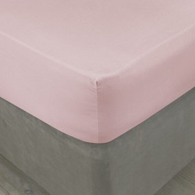 MEDITERRANEAN LINENS Valencia 100% Egyptian Cotton 200 Thread Count Double Fitted Sheet 135x190x28cm -Pale Pink