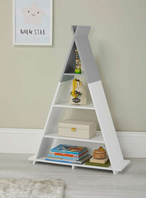Medium 4-Tier Children's Kids Floor Shelving Unit in White and Grey