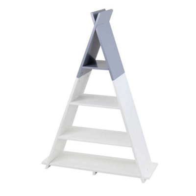Medium 4-Tier Children's Kids Floor Shelving Unit in White and Grey - 4