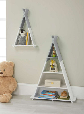 Medium 4-Tier Children's Kids Floor Shelving Unit in White and Grey - 5
