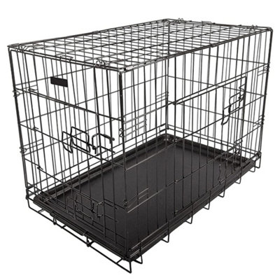 Medium (75x54x47cm) 2 Door Folding Dog/Puppy Cage Carrier With Plastic Tray