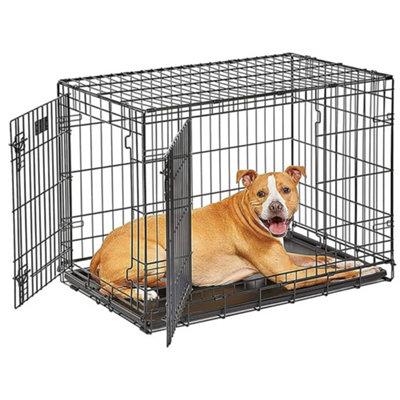 Medium (75x54x47cm) 2 Door Folding Dog/Puppy Cage Carrier With Plastic Tray