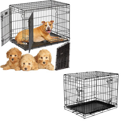 Medium 75x54x47cm Cage Carrier 2 Door Folding Crate With Plastic Tray For Training & Travelling