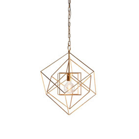 Medium Angular Ceiling Pendant Light - Antique Gold Leaf Finish Frame - Dimmable