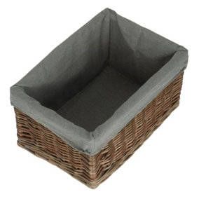Medium Antique Wash Grey Cotton Grey Lined Willow Storage Baskets