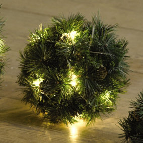 Medium Artificial Pine Needle LED Ball - Hanging or Freestanding Indoor Home Ornament Decoration - Measures 18cm Diameter