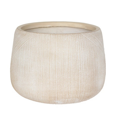 Medium Beige Symmetry Stripe Beige Fibre Clay Indoor Outdoor Flower Plant Pot Houseplant Garden Planter