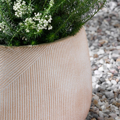 Medium Beige Symmetry Stripe Beige Fibre Clay Indoor Outdoor Garden ...