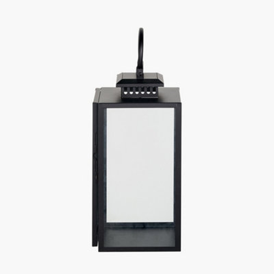 Medium Black Metal and Panelled Glass Rectangular Indoor Decorative Lantern