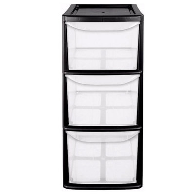 Medium Black Modular 3 Drawer Storage Tower Unit For Home Office Schools With Clear Drawers