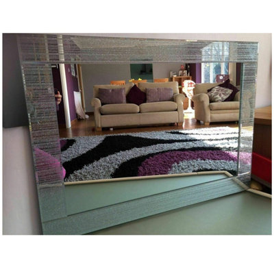 Medium Designer Glitter Wall Mirror Beautiful Straight Line Frame