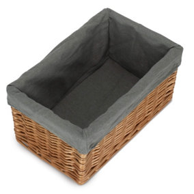 Medium Double Steamed Grey Cotton Lined Willow Storage Baskets