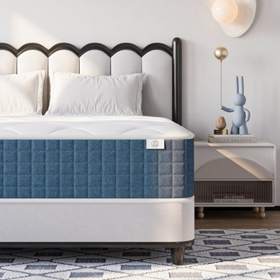 Medium Firm Hybrid Mattress with Memory Foam and Individually Wrapped Spring, 25CM Single Mattress,Blue